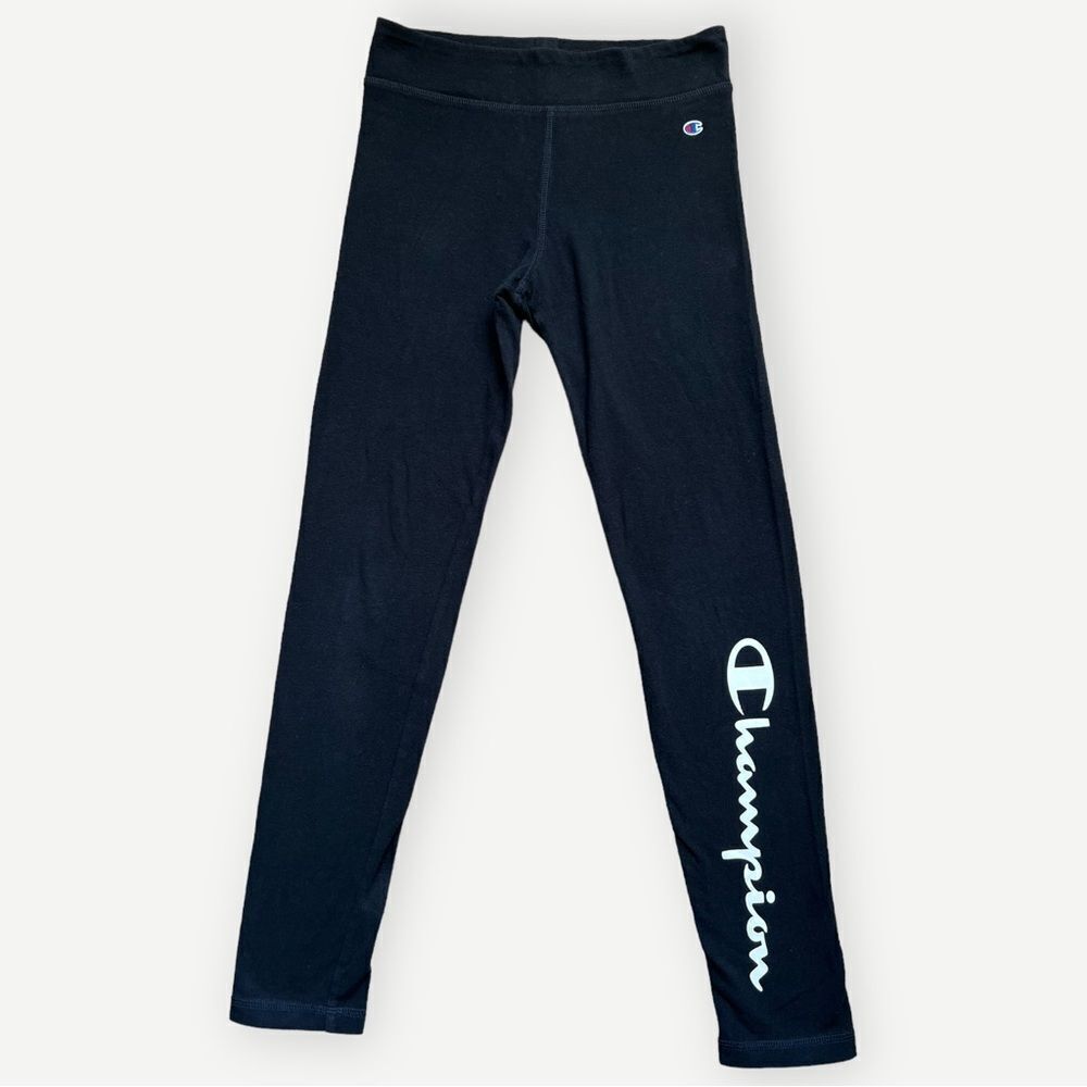 Champion Girls Kids Black & White Elastic Waist Logo Leggings. Youth Large.